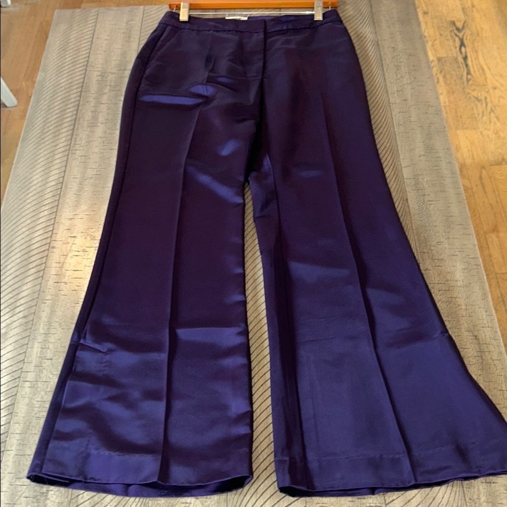 Jason Wu Polished Purple Satin Pants with Chic Split Wide Leg hem.